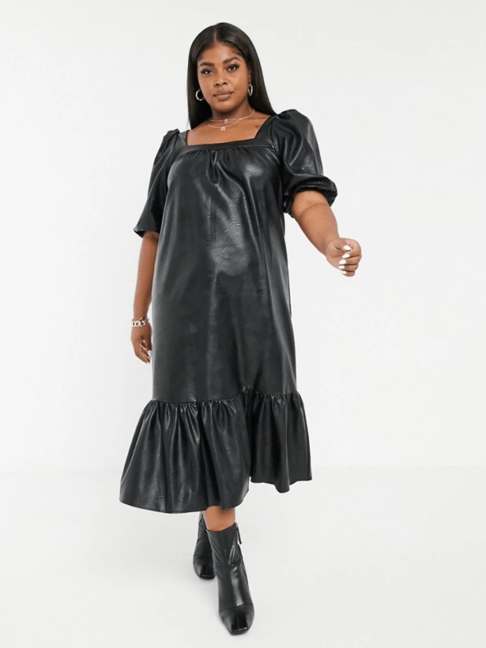 ASOS Curve Faux Leather Trapeze Midi Dress - US 18